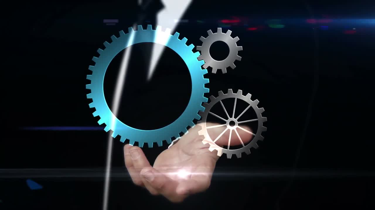 hombre de negocios presentando un holograma