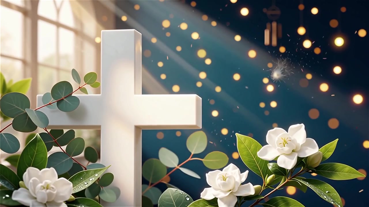 Cruz Cristiana con Luz Celestial, Fondo para Adoración.