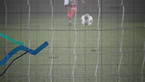 gráfico animado sobre el jugador de fútbol pateando la pelota hacia la meta