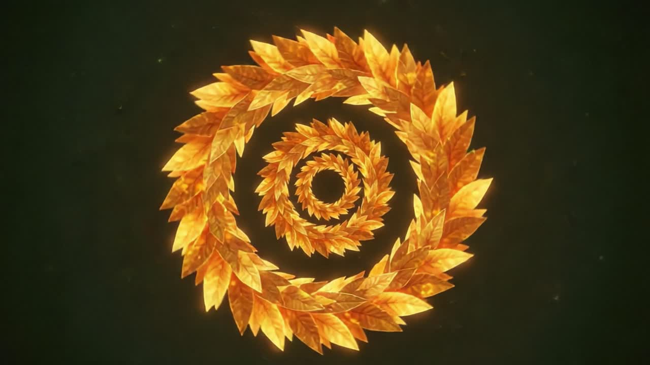 Captivating Spiral of Golden Leaves: A Stunning Visual Display of Nature's Beauty in an Enchanting Pattern That Draws the Eye Inward