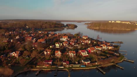 aerial view of picturesque cottages on summer paradise brandaholm in karlskrona, sweden