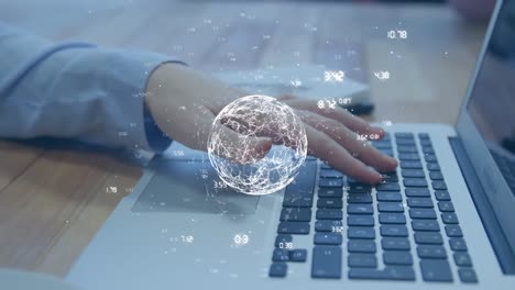 animación de la red de conexiones en todo el mundo y empresario caucásico usando computadora