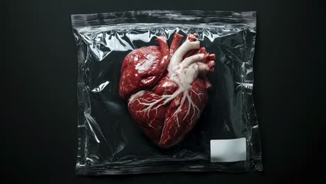 raw heart in plastic packaging