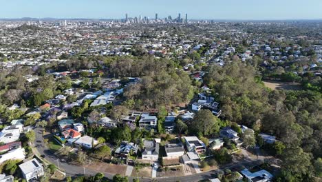 establishing drone shot of brisbane city, grange and lutwyche