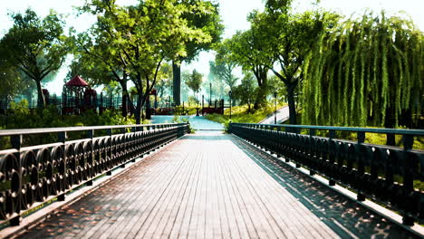 old bridge in park in summer time