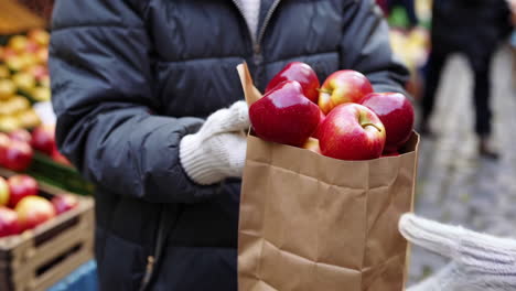 woman shopping for fruit at a european market