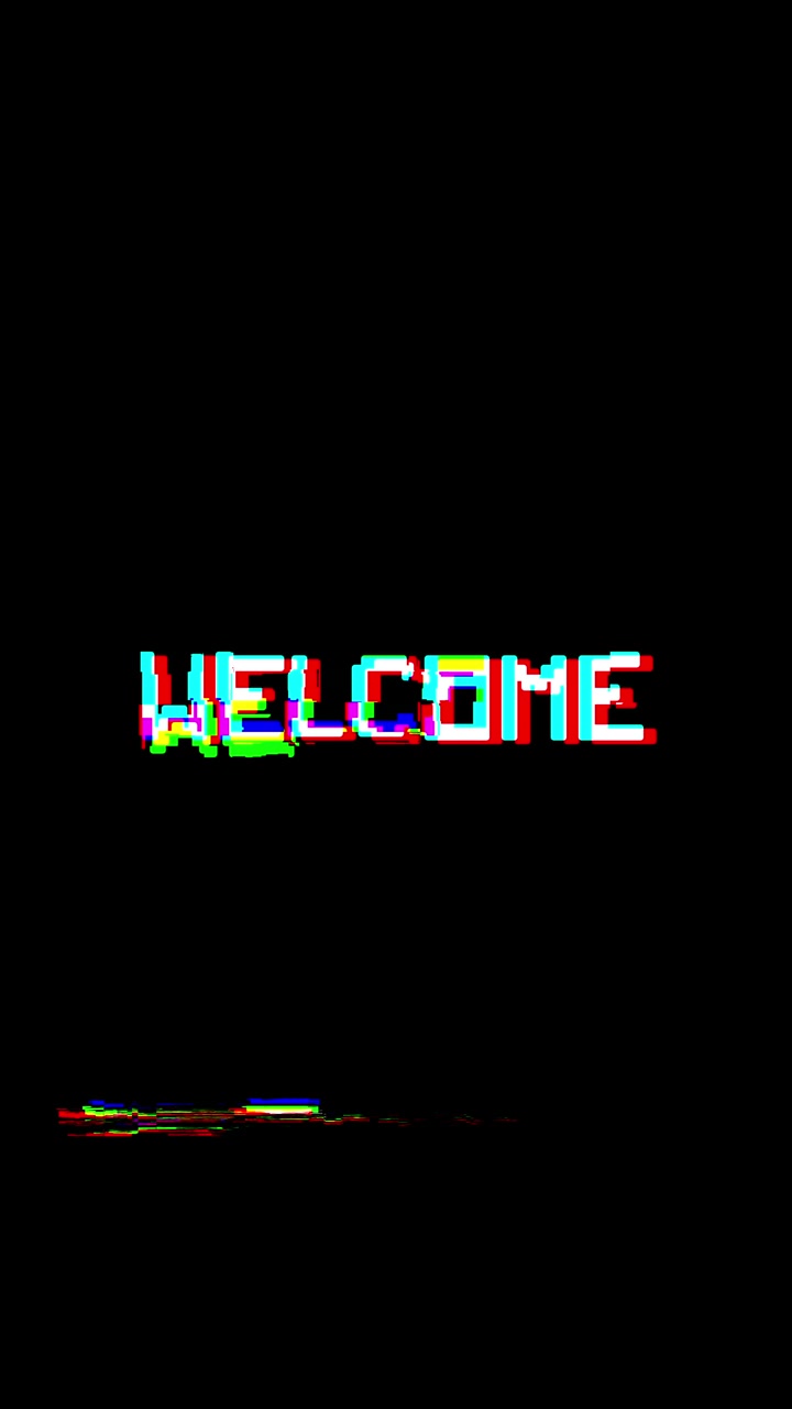 Glitch-effekt tekstanimation med ordet 'Velkommen'