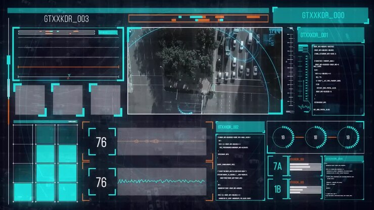 Digital interface against black background