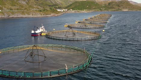 Aerial-footage-Farm-salmon-fishing-in-Norway