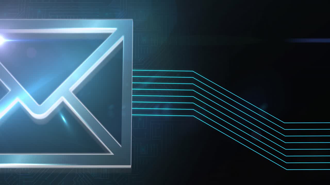 animación del icono del sobre brillante de la interfaz digital con líneas verdes