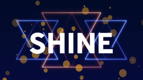 animation of shine text, neon triangles and glowing light trails moving over black background