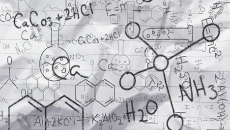 animation of black structural formulae of chemical compounds on paper