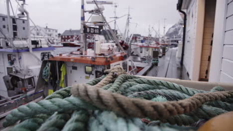 ship anchoring marine rope at local harbor lofoten islands norway