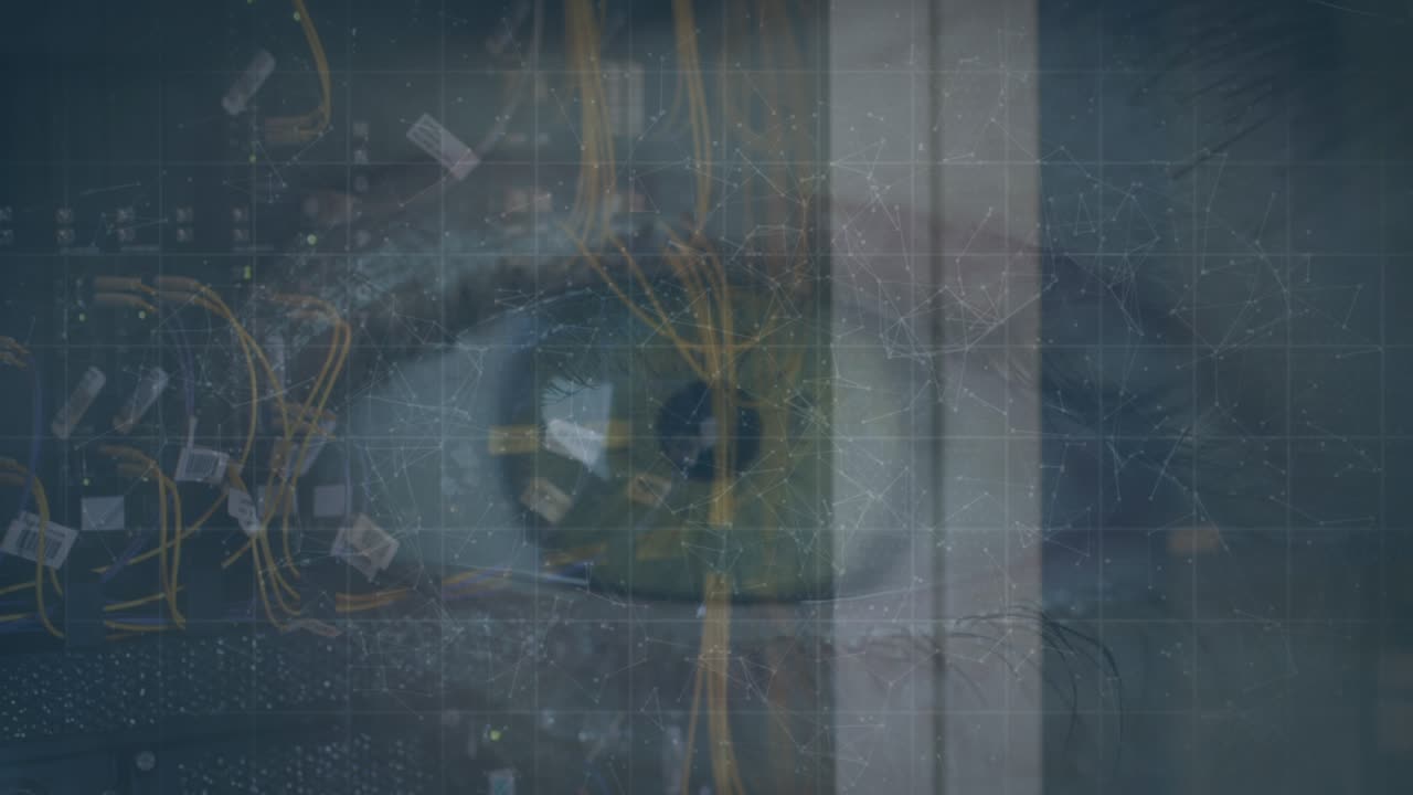 Animation af online sikkerhedskæder og databehandling over server.