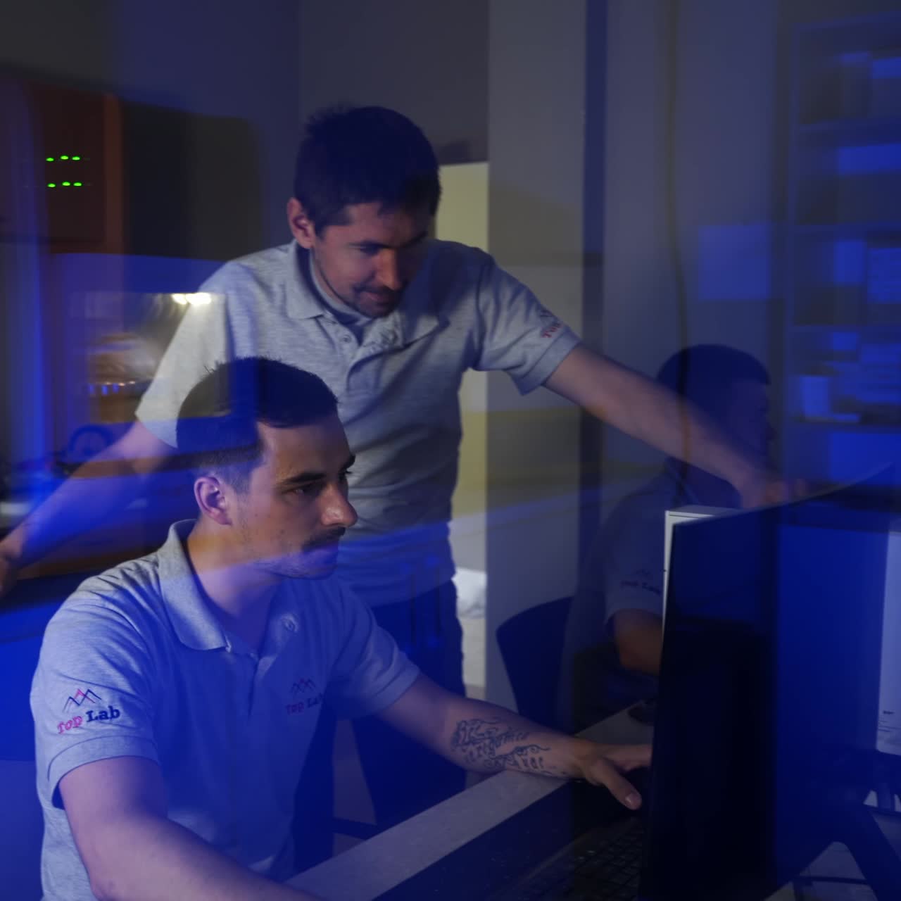 Dental technician making of denture. Dental technician manufacturing dental cast model