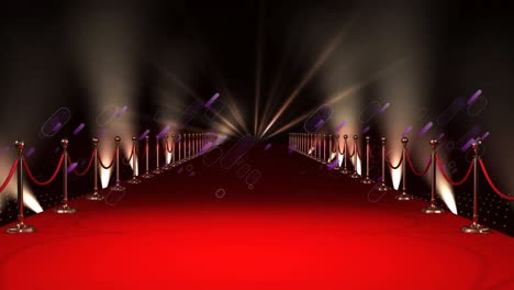 Animation-of-purple-shapes-over-red-carpet-and-lights