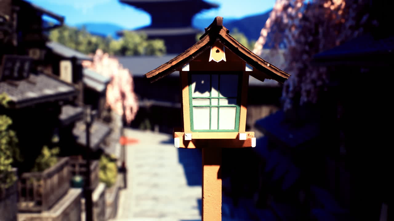 Traditional lantern on a street in a historic district during daylight