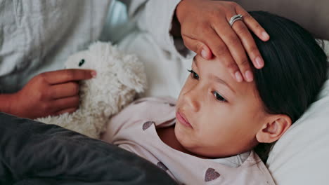 forehead, fever and parent with child in bed