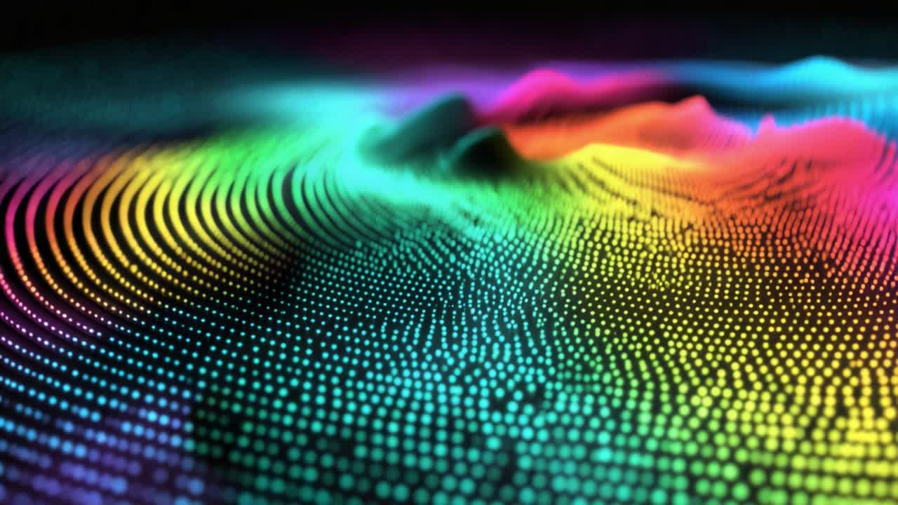 Colorful Waves of Light: A Mesmerizing Display of Digital Particles and Vibrant Patterns Creating a Hypnotic Visual Experience