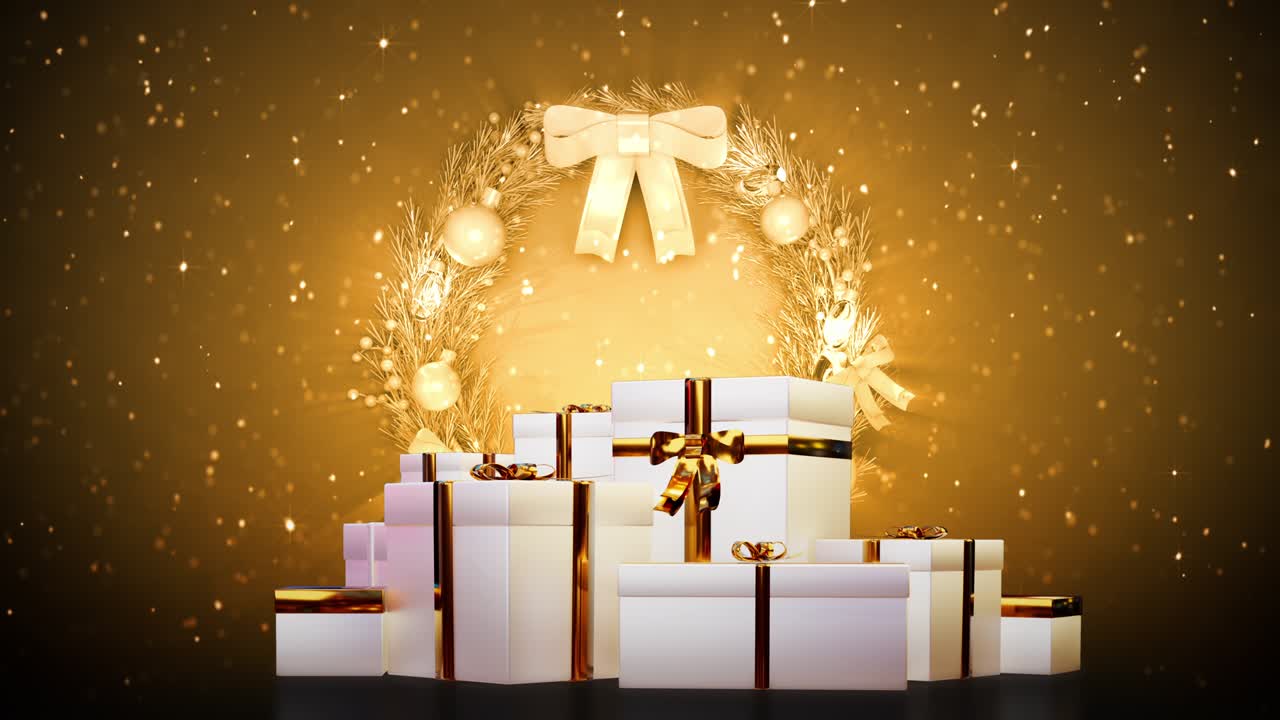 크리스마스 왕관 과 눈이 내리는 선물 상자 들 의 어리