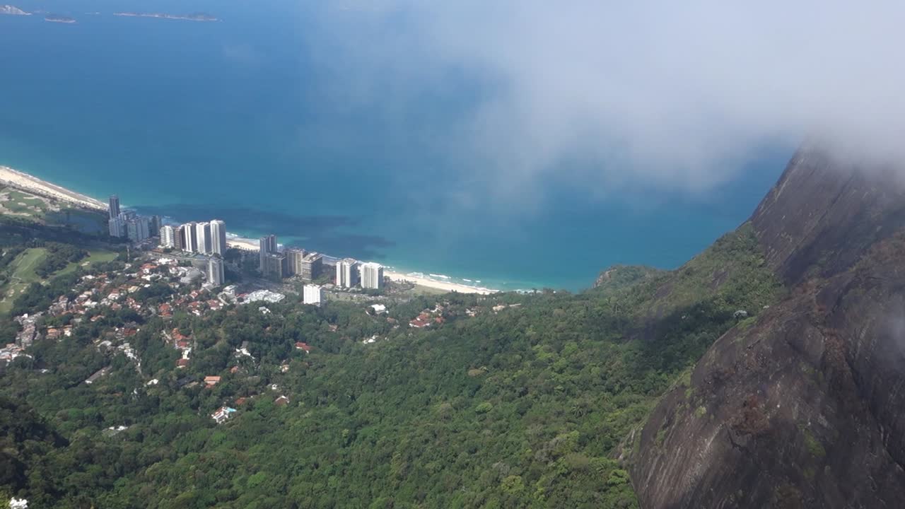 Panoramic View Of Coastal Cityscape In Rio de Janeiro, Brazil. Handheld