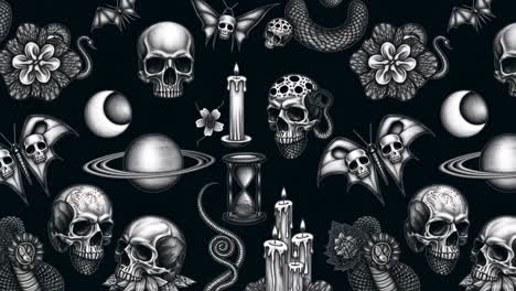 gothic skulls and celestial elements pattern