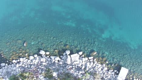 Lake-Tahoe-Shoreline-Clear-Blue-Water-Flyover