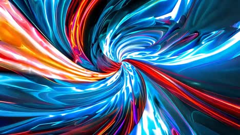 a colorful abstract painting of a blue, red, and orange swirl