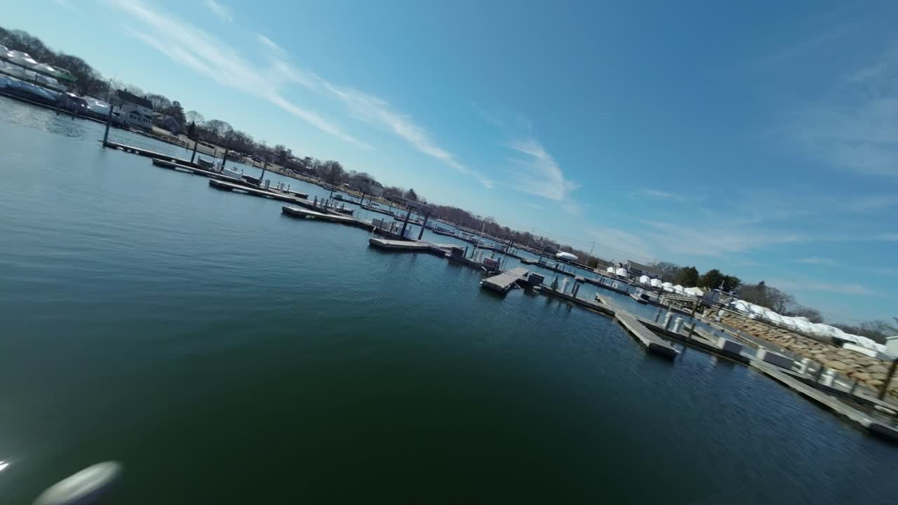 Speeding over Porter River docks with FPV in Danvers, Massachusetts