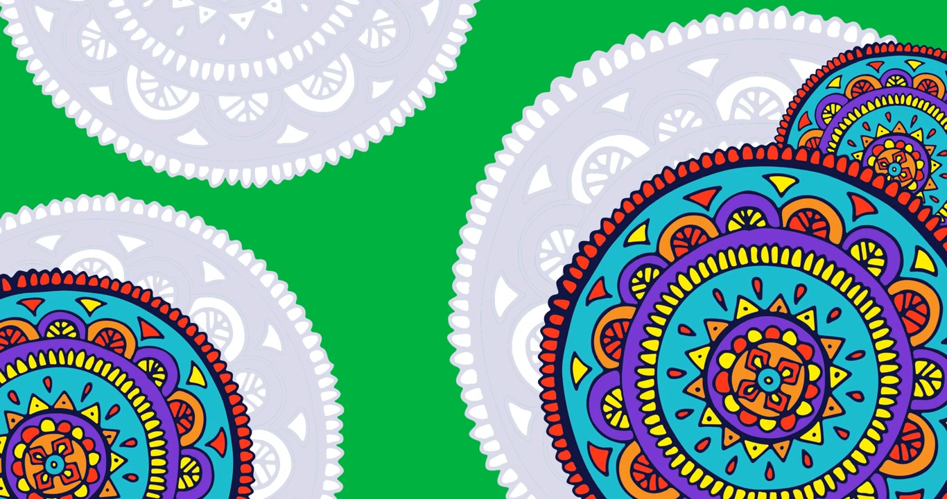 Animazione digitale di un motivo di design astratto colorato che ruota su sfondo nero.