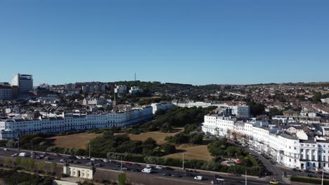 Aerial-view-of-Sussex-Square,-Royal-Sussex-Hospital,-Brighton-UK,-drone