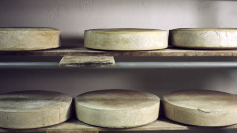 tilt down shot of cheeses in winery