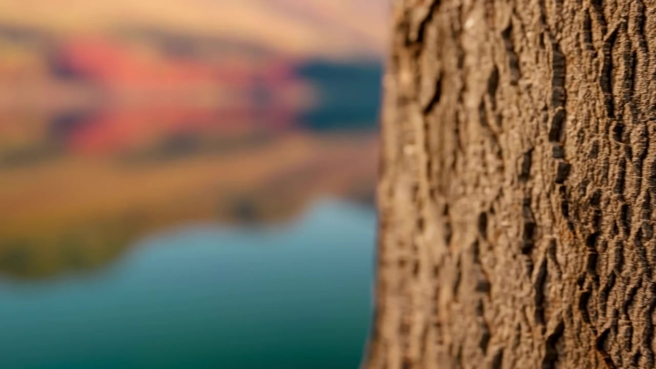 Una vista ravvicinata di un tronco d'albero in un ambiente naturale all'aperto, che mette in mostra la serena bellezza dell'ambiente con uno sfondo sfocato. I toni marroni e verdi della corteccia e del terreno si fondono