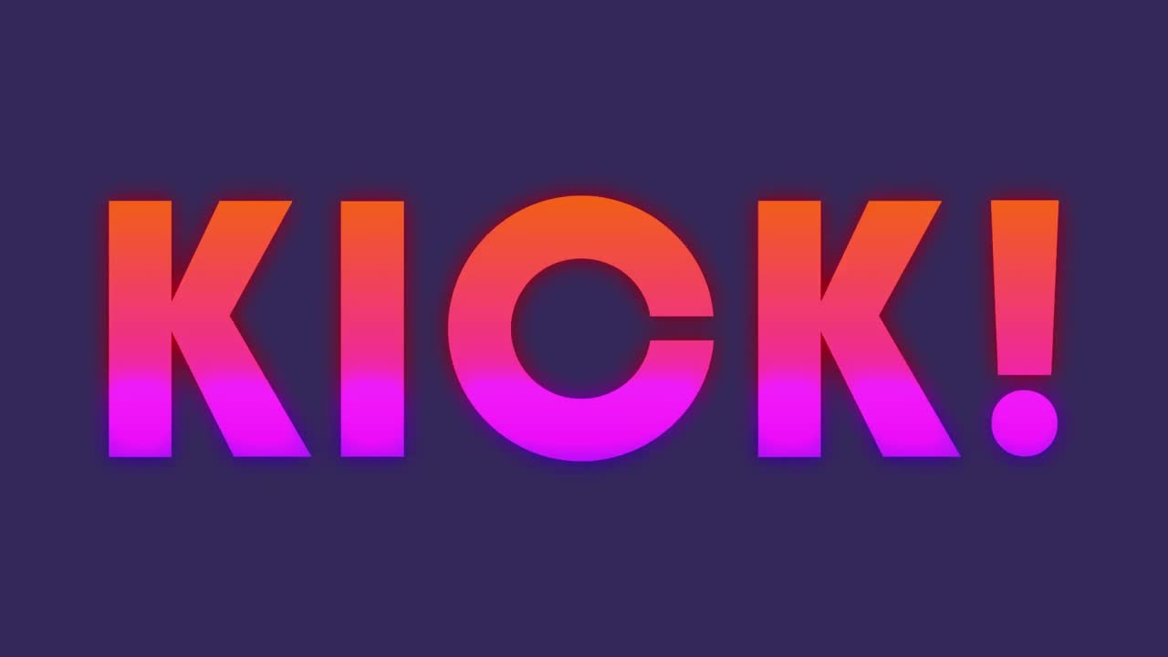Animation of kick in pink and orange text over black and white wavy lines