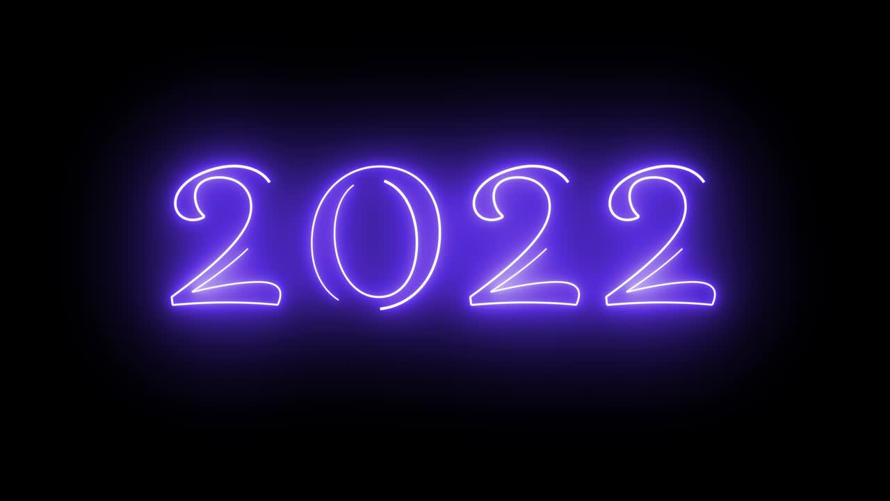 feliz año nuevo. fondo de luz de neón violeta, brillante parpadeante fondo de texto de neón 2022.