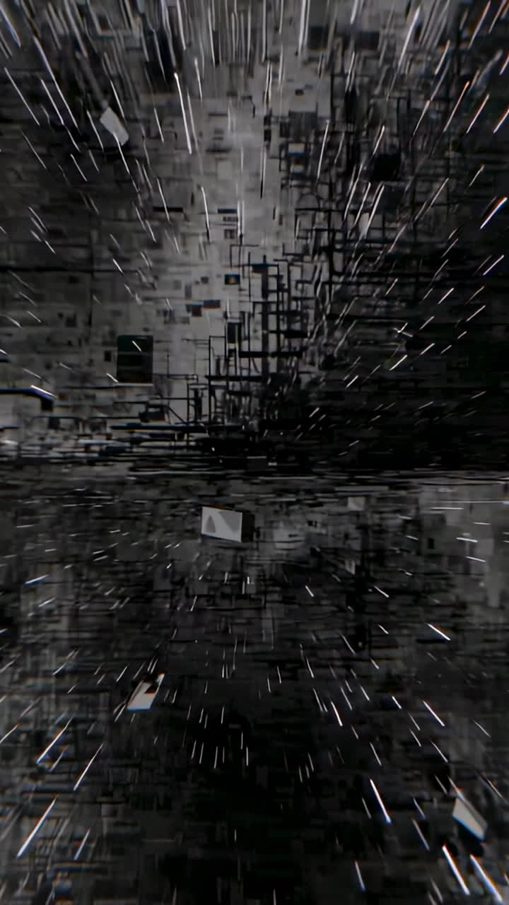 Vertical video: Starting camera moving through tunnel, creating light streaks over blocks and grids