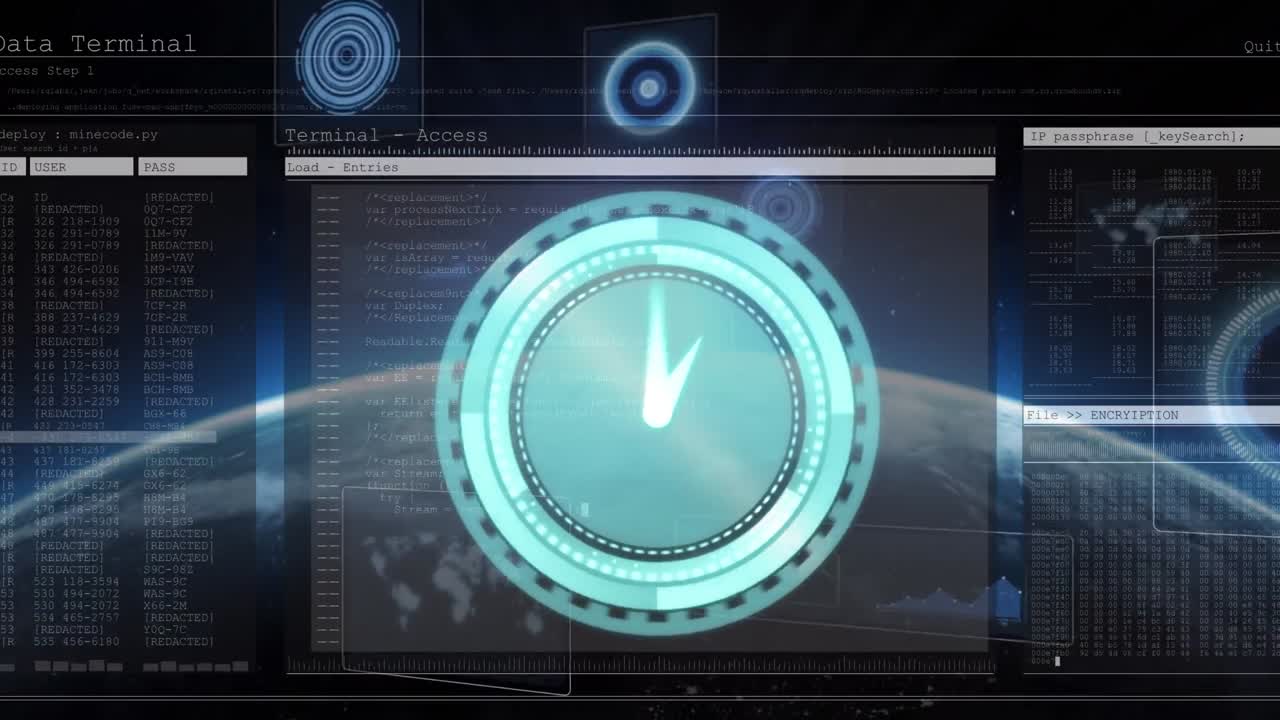 전 세계에 대한 시계 및 금융 데이터 처리 애니메이션