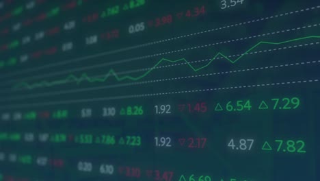 Animation-of-stock-market-data-processing-against-green-background