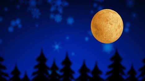 Animation-of-full-moon-over-night-sky-in-winter-scenery