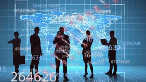 animation of dna strand and numbers changing with dna strand and business people