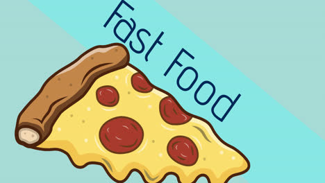 animation of fast food and pizza slice on blue background