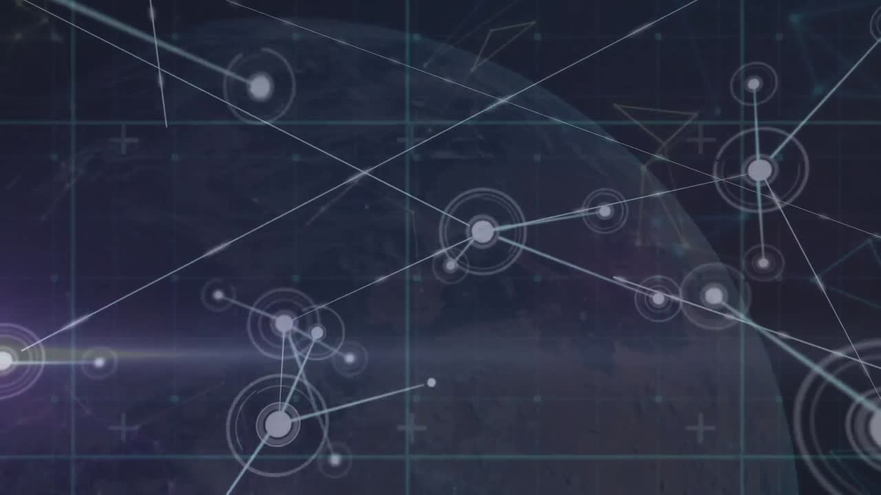 Animation of network of connections over globe on black background