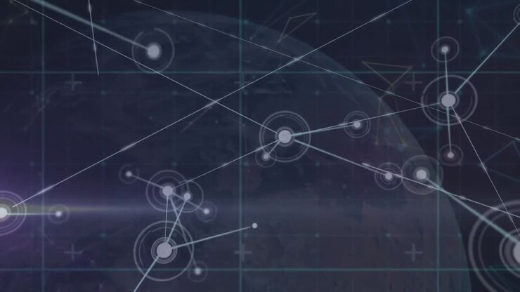 Animation of network of connections over globe on black background