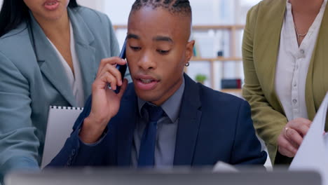 Multitask,-chaos-and-black-man-on-a-phone-call