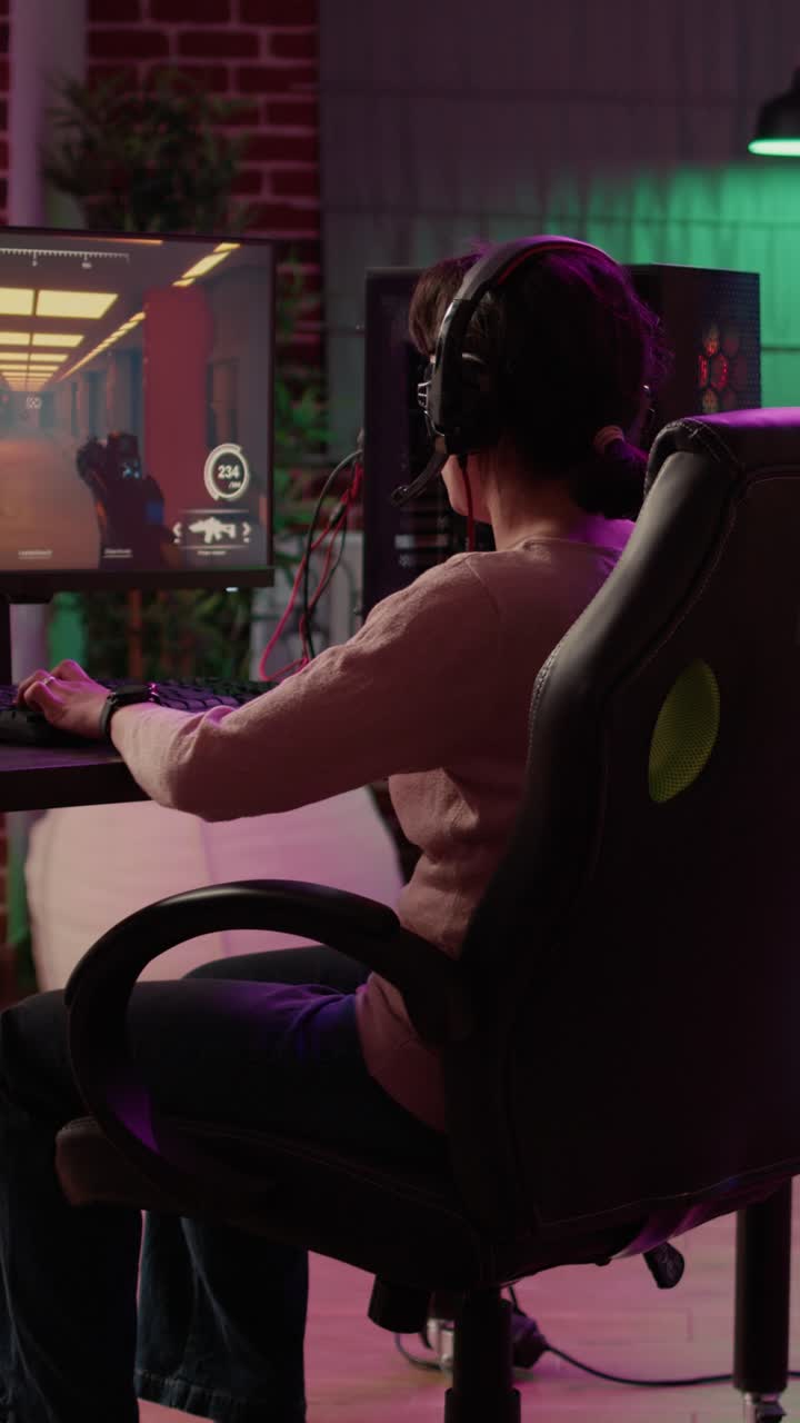 Woman playing video games online