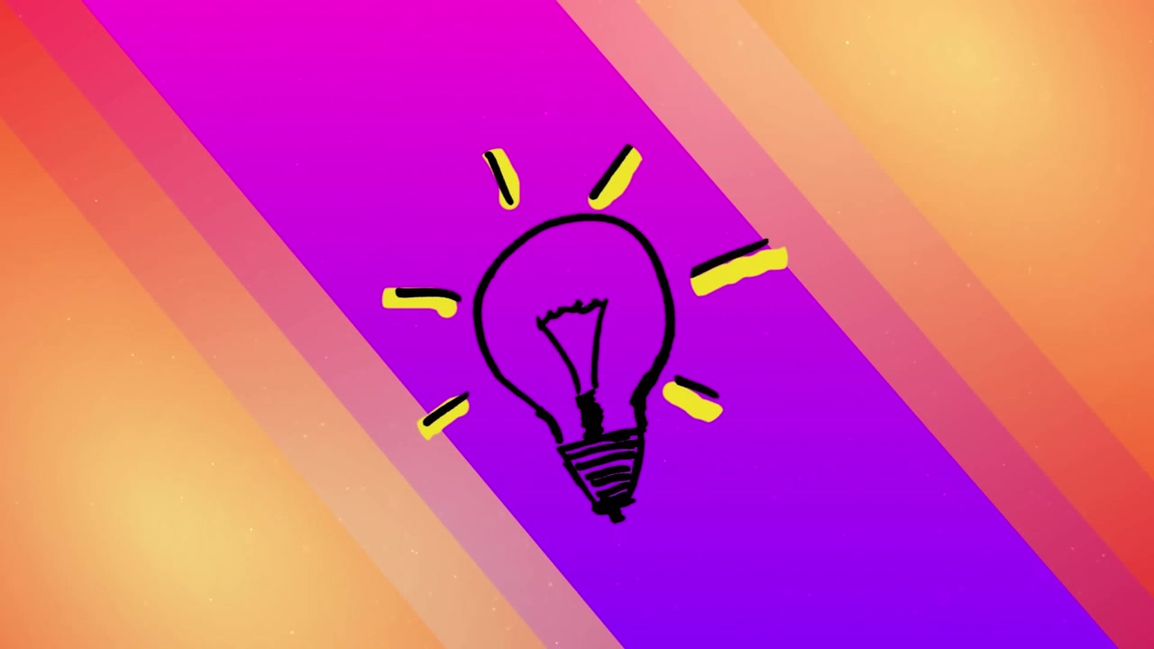 Animation of light bulb over lines on purple background