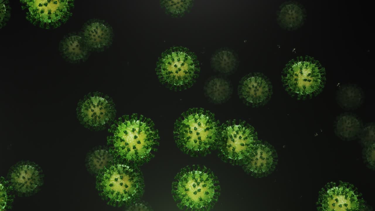 Flying green coronavirus with particles