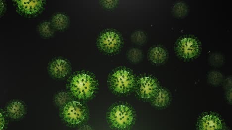 coronavirus verde volador con partículas