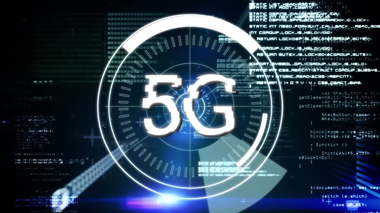 codici di programma e 5g scritti nel mezzo di un cerchio futuristico