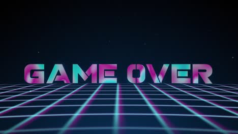 synthwave wireframe net 80s with text game over. retro futurism background. 3d illustration render seamless loop. 4k